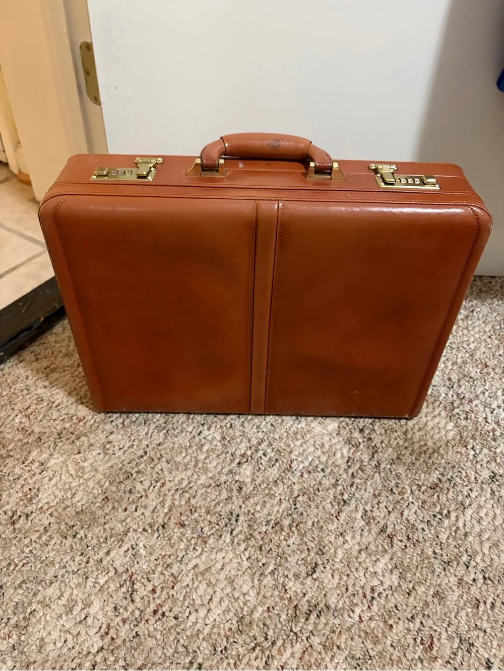 Tan and Cream Leather Briefcase Organizer - code numbers for locking
